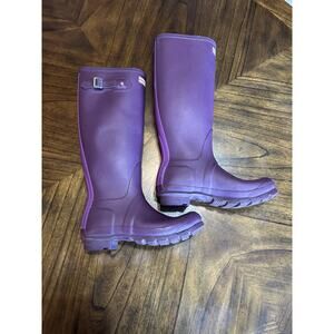 HUNTER ORIGINAL STRIPE TWO TONE TALL MATTE PLUM Size 8 Women